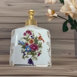 Victorian Look Irice Porcelain Perfume Bottle Hand Painted Gold Tone Accents